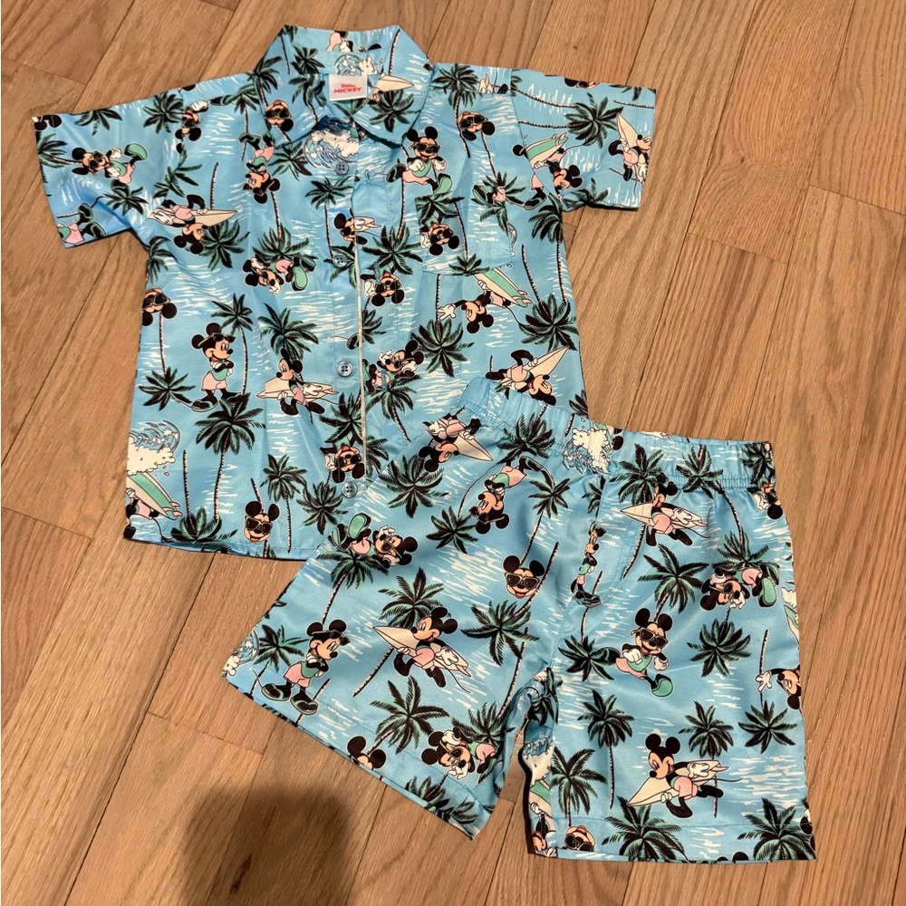 Boys Disney Mickey Mouse button down short sleeve shirt and shorts
